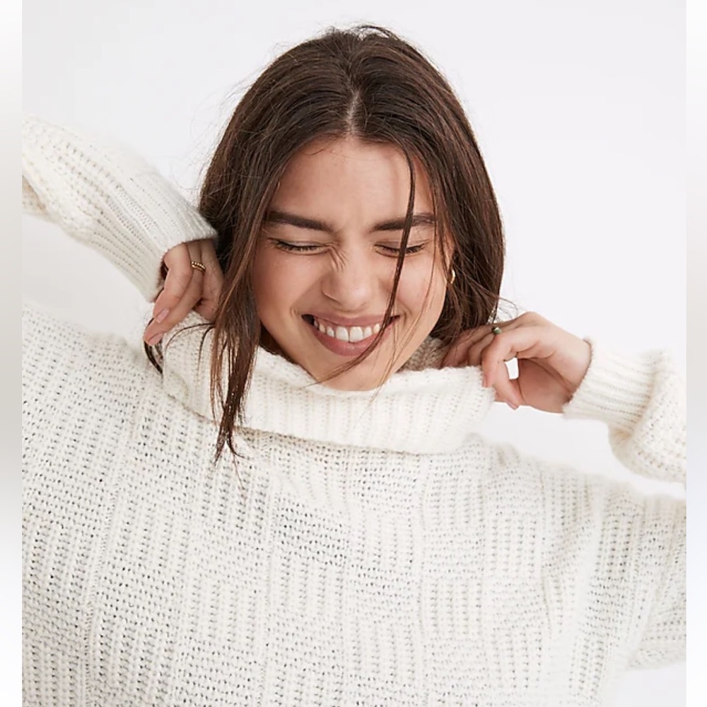 NWT Checkered Turtleneck Sweater Antique Cream in XS, Madewell